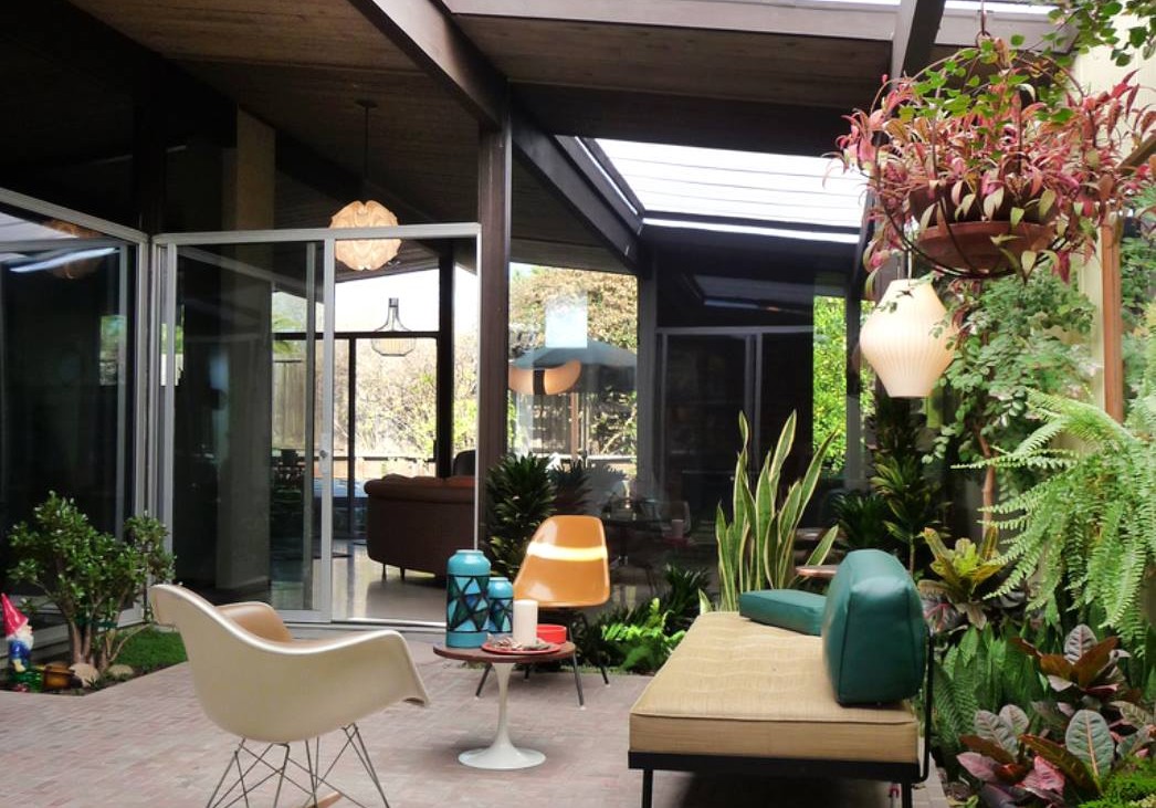A private oasis with the an partially open courtyard of an Eichler Home.