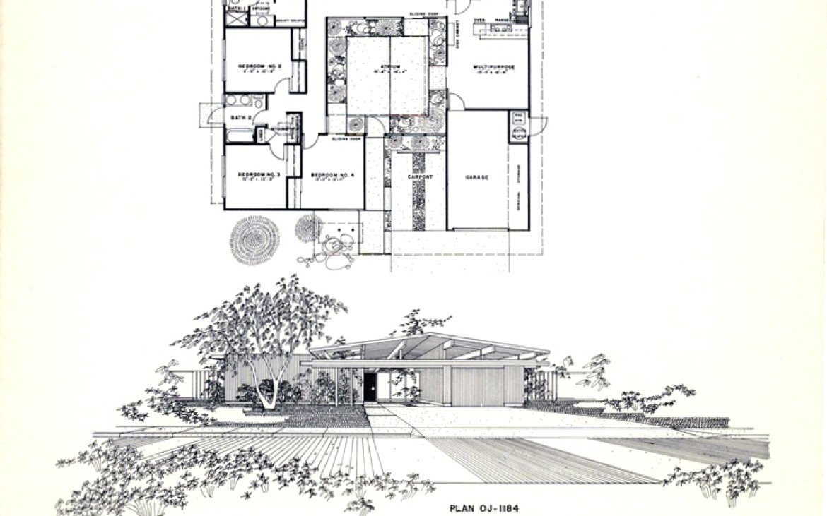 Floor Plan for an Eichler Home designed by A. Quincy Jones and Frederick E. Emmons.
