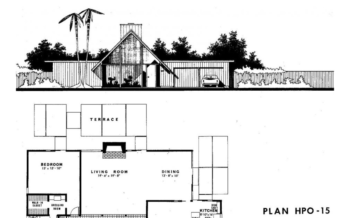 Floor plan for an Eichler Home designed by Clause Oakland.