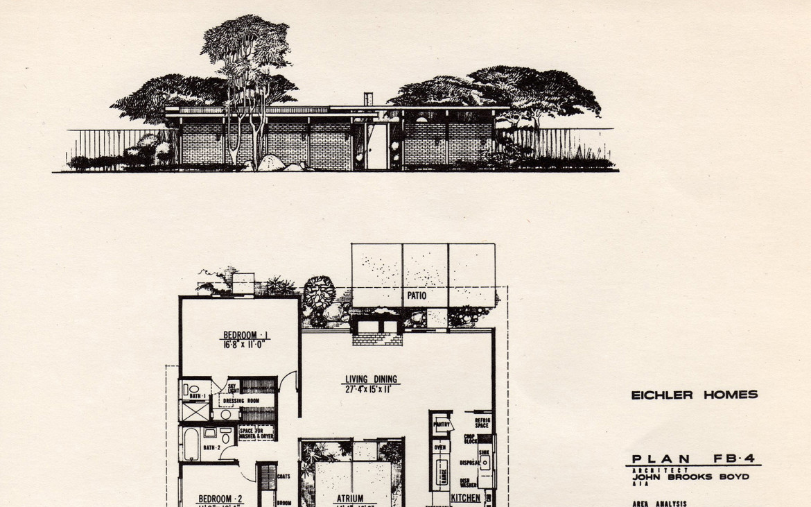 Floor plan of an Eichler Home designed by John Brooks Boyd. 