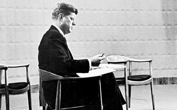 John F. Kennedy sitting in a 'Round Chair' or during the 1960 televised presidential debate.
