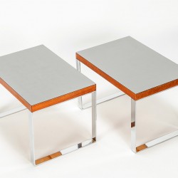 Teak aluminum chrome side tables Waeckerlin Modern Idealheim 60s