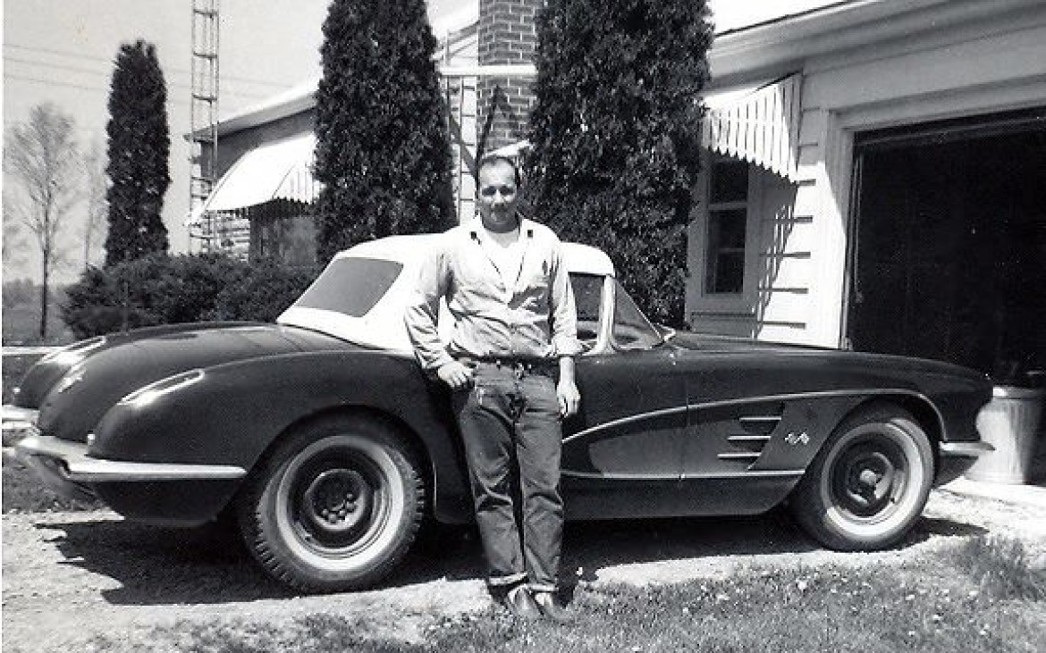 Cindy Busi shared this photo of her dad with an American icon, the late 50's Corvette. She says he loved racing this car, and this photo proves it.  There are no hubcaps on the Corvette as racers removed them because they came off in high speed turns.  This is a dad who never told his kids to slow down! Thanks Cindy.
