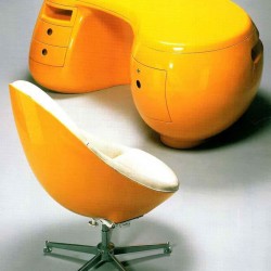 yellow fiberglass boomerang desk chair Calka modern pop