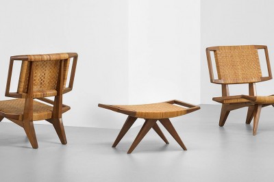 Slipper Chairs Foot Stool Paul Laszlo Walnut