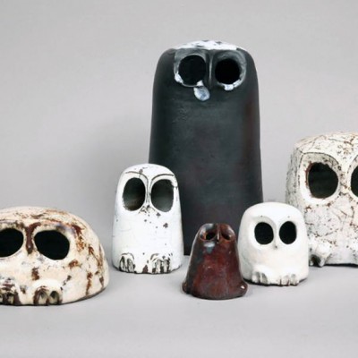 Ghostly Ceramic Owls 60s modern