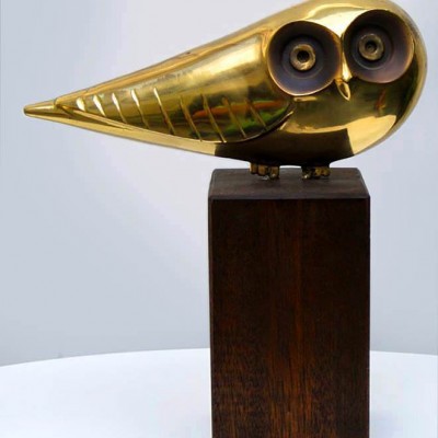 Brass Owl Jere 60s modern wood block
