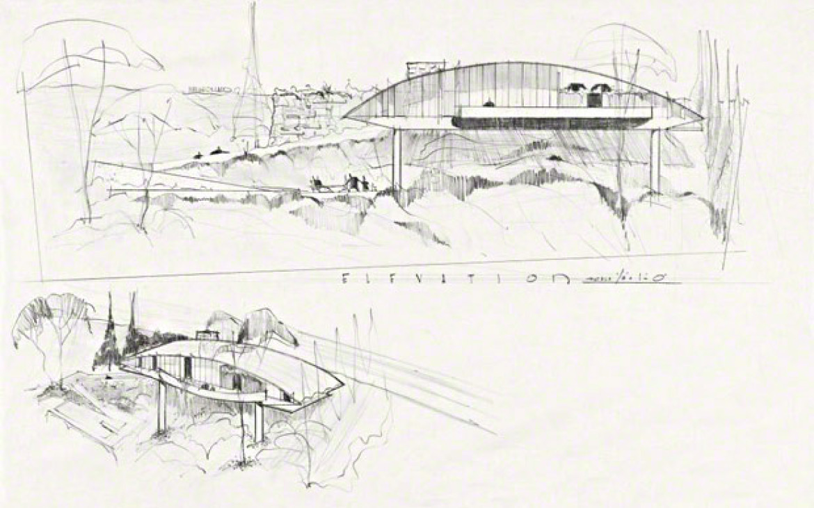Early sketch of the Garcia House, John Lautner, 1962. 