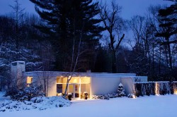 mid century modern winter houses snow icons