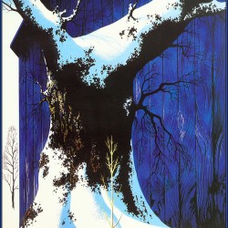 mid century modern christmas illustration Eyvind Earle winter