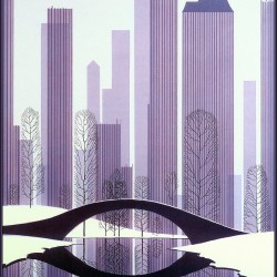 mid century modern christmas illustration Eyvind Earle winter
