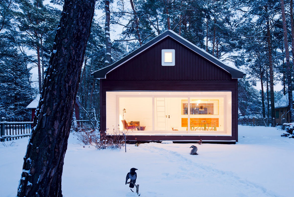 mid century modern winter houses snow icons