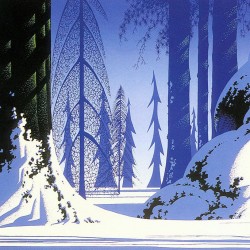 mid century modern christmas illustration Eyvind Earle winter
