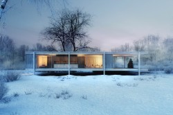 mid century modern winter houses snow icons