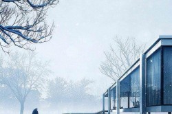 mid century modern winter houses snow icons