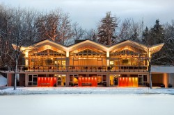 mid century modern winter houses snow icons