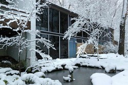 mid century modern winter houses snow icons
