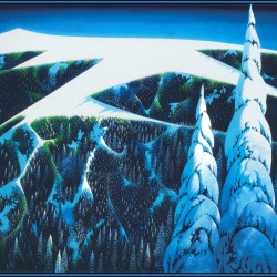 mid century modern christmas illustration Eyvind Earle winter