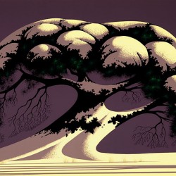 mid century modern christmas illustration Eyvind Earle winter