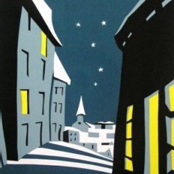 mid century modern christmas illustration Eyvind Earle winter