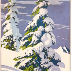 mid century modern christmas illustration Eyvind Earle winter