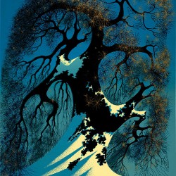 mid century modern christmas illustration Eyvind Earle winter
