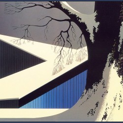 mid century modern christmas illustration Eyvind Earle winter