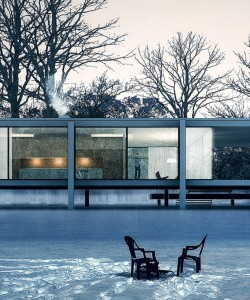 mid century modern winter houses snow icons