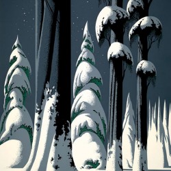 mid century modern christmas illustration Eyvind Earle winter