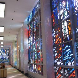 stained glass mid century modern Resurrection Cemetery Mausoleum illinois new formalism