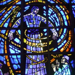 stained glass mid century modern Resurrection Cemetery Mausoleum illinois new formalism