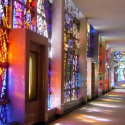 stained glass mid century modern Resurrection Cemetery Mausoleum illinois new formalism
