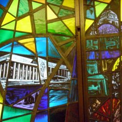 stained glass mid century modern Resurrection Cemetery Mausoleum illinois new formalism