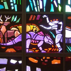 stained glass mid century modern Resurrection Cemetery Mausoleum illinois new formalism